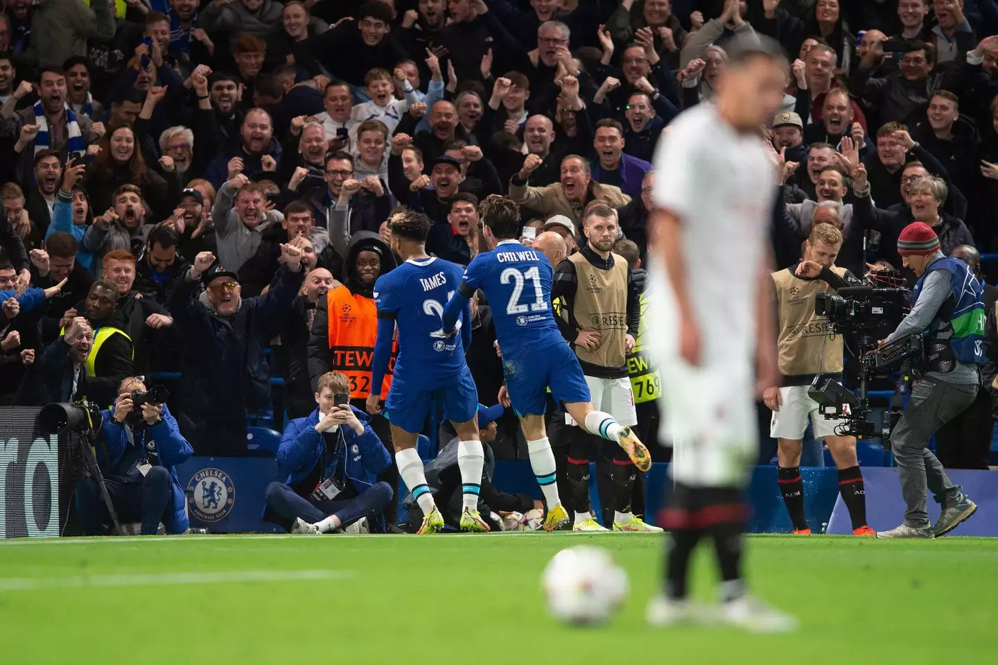 Reece James celebrating his goal against AC Milan. (Alamy)