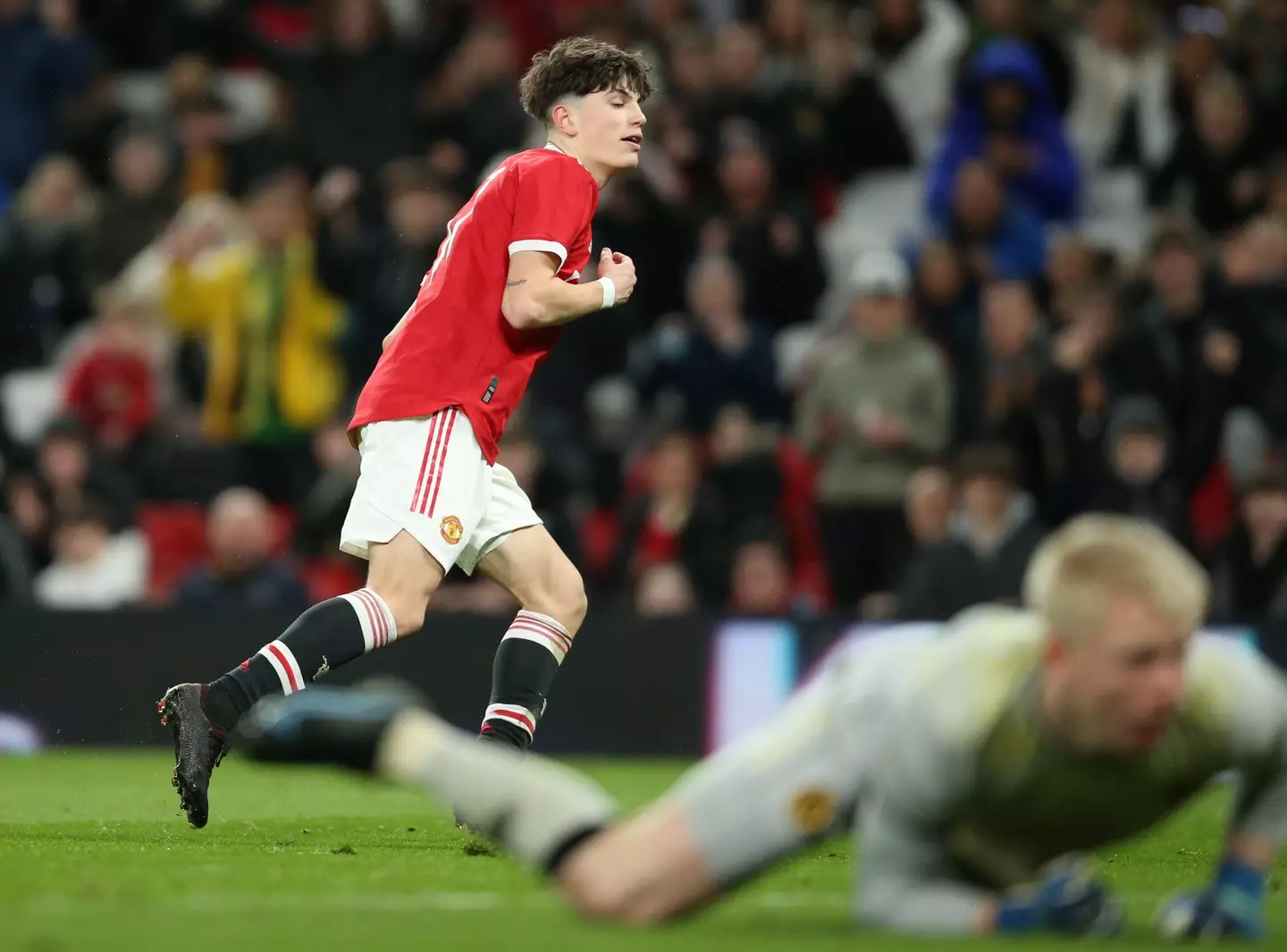 Alejandro Garnacho, who has been in the first squad recently, celebrates a goal in the semi final. Image: PA Images