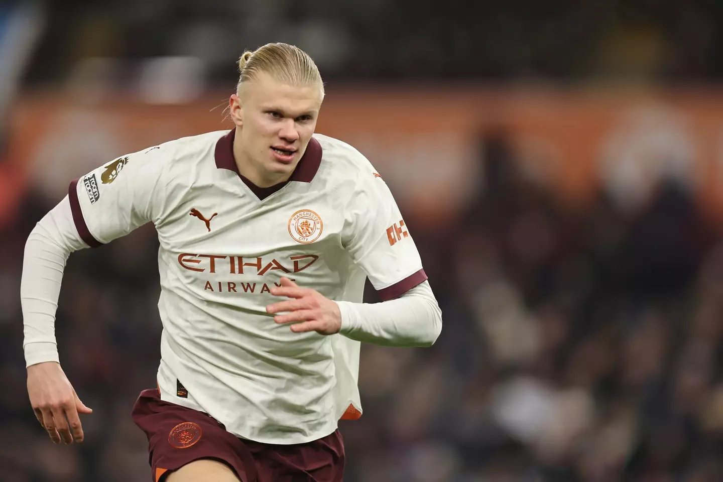 Erling Haaland in action against Aston Villa. Image: Getty