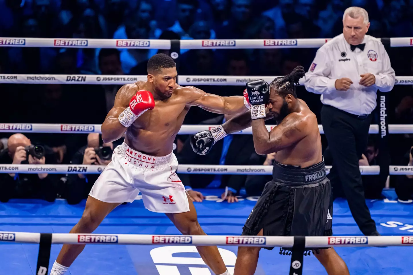 Anthony Joshua in action against Jermaine Franklin. Image: Alamy