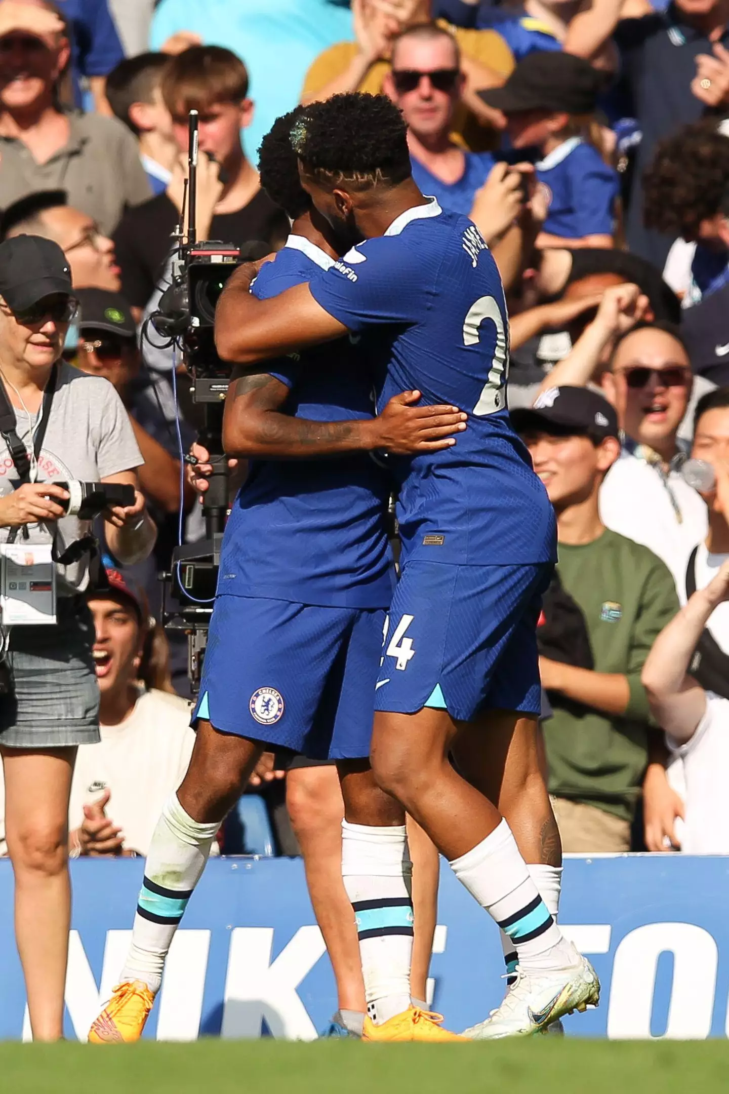 Raheem Sterling and Reece James celebrating. (Alamy)