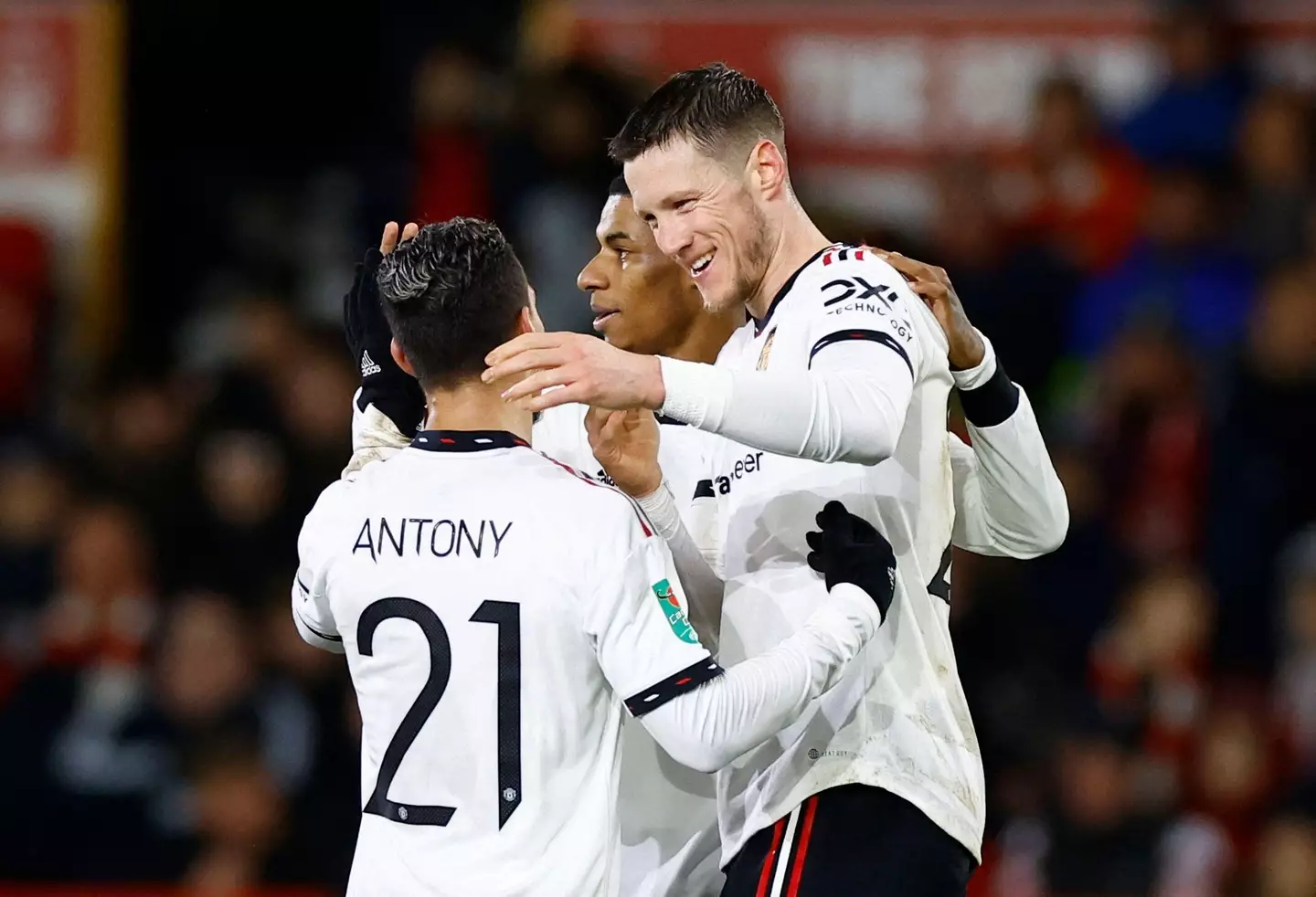 Weghorst celebrates after scoring his first goal for United. Image: Alamy