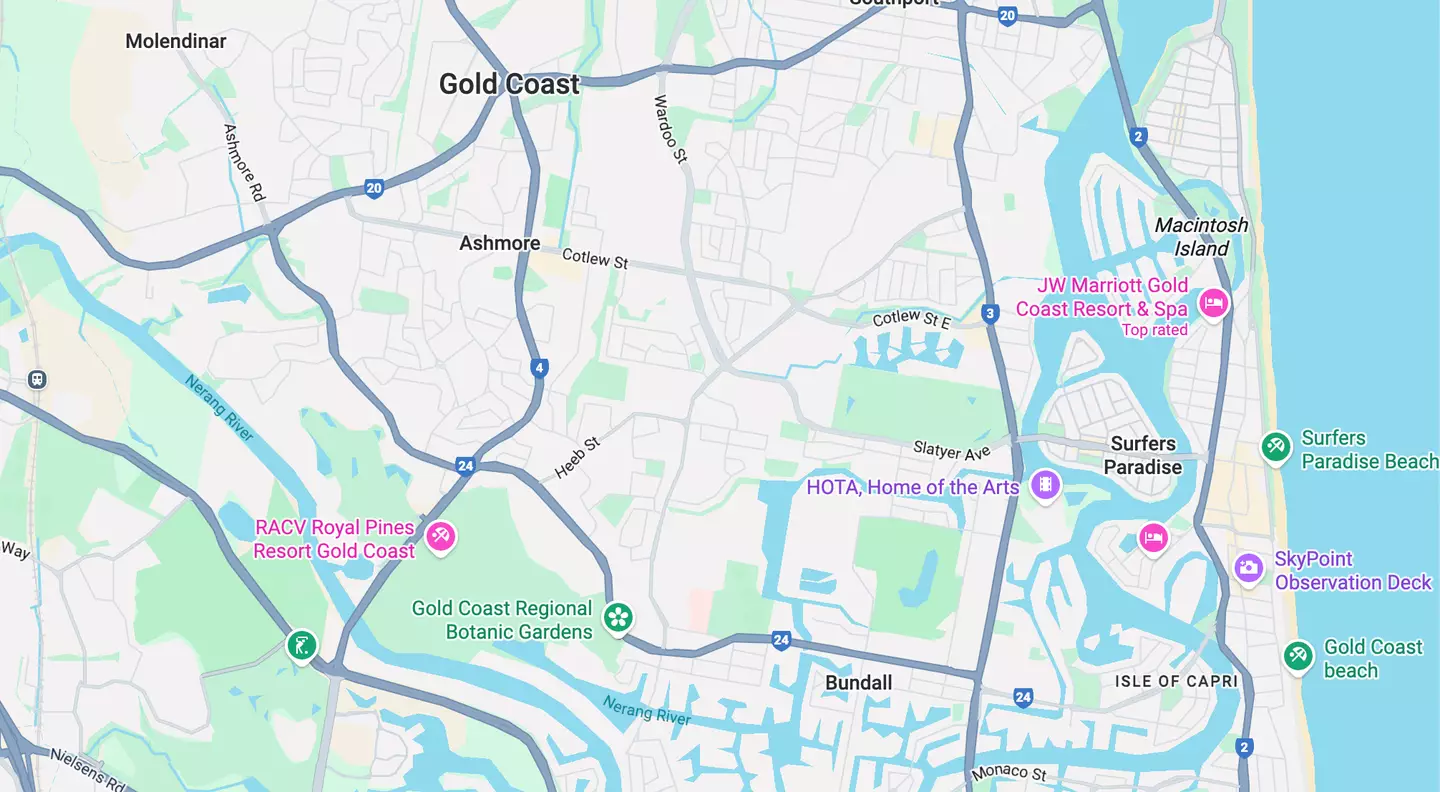 The five-star hotel is situated in Australia's Gold Coast (Image: Google Maps)