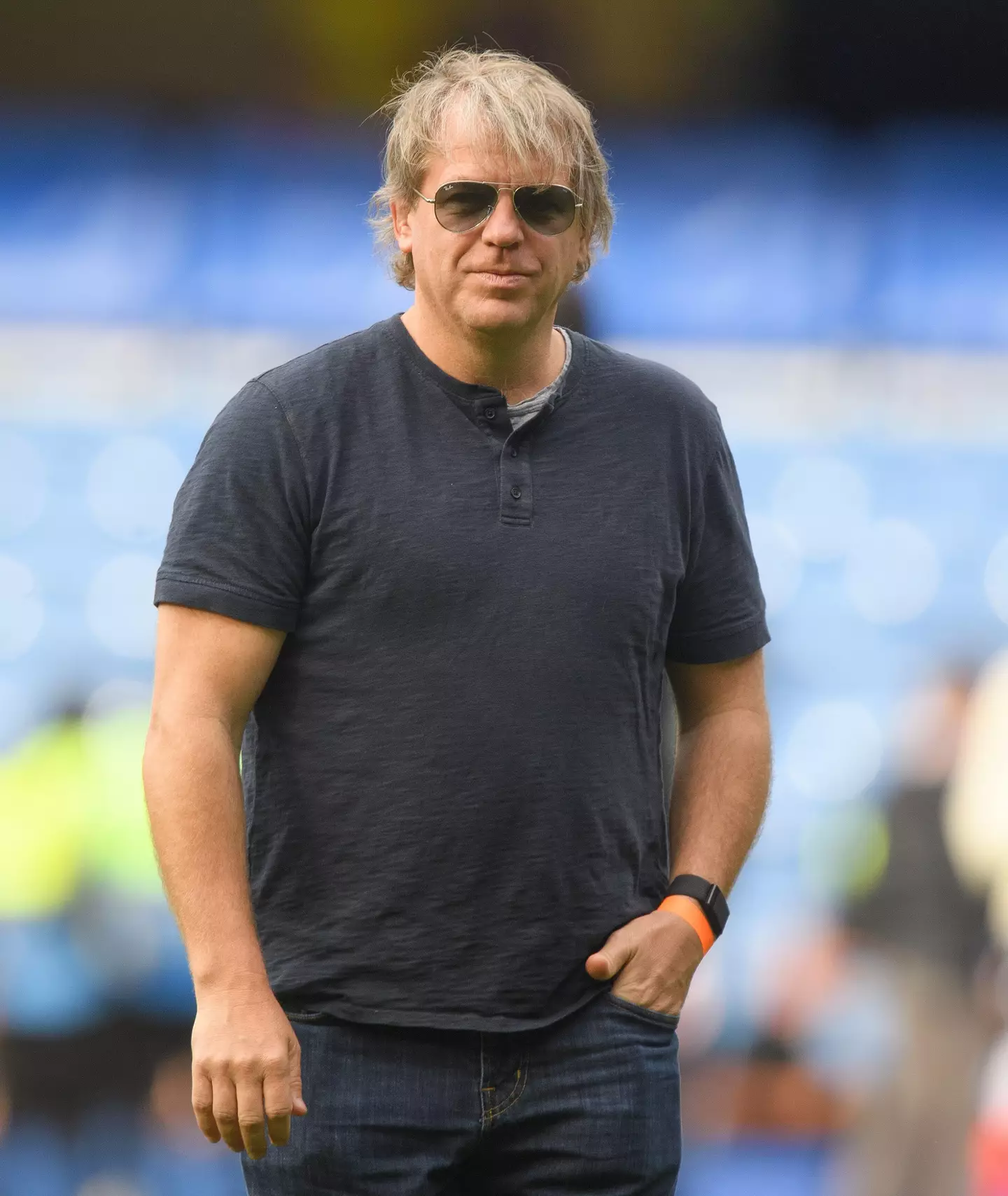New Chelsea owner Todd Boehly walks across the Stamford Bridge pitch. (Alamy)