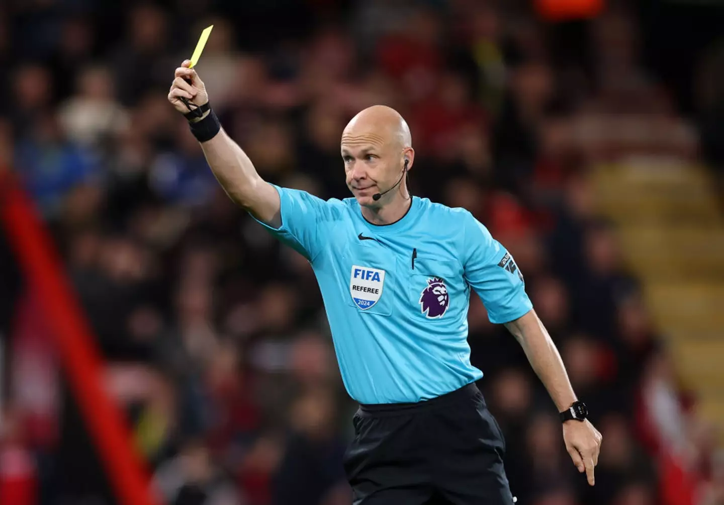 Anthony Taylor broke the record for the most yellow cards shown in a match (14) while overseeing Bournemouth v Chelsea. (Image: Getty)