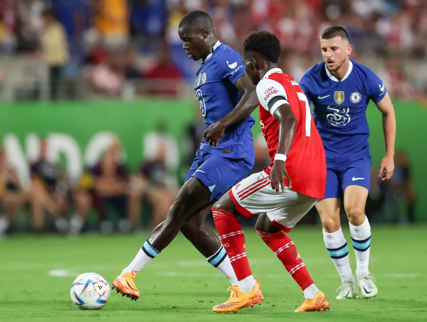 Chelsea defender Malang Sarr (31) competes for the ball against Arsenal midfielder Bukayo Saka (7) during the Florida Cup Series Arsenal vs Chelsea FC. (Alamy)