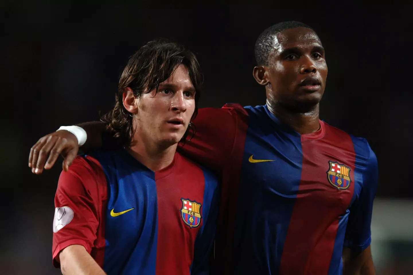 Lionel Messi and Samuel Eto'o pictured playing for Barcelona in 2006 (