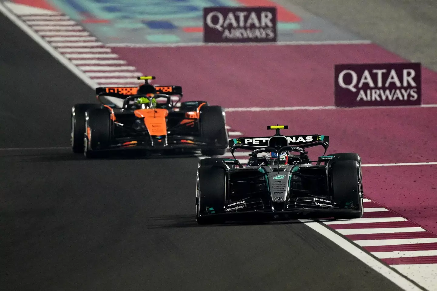 Lando Norris overtook Kimi Antonelli on the penultimate lap of the Qatar Grand Prix (Image: Getty)