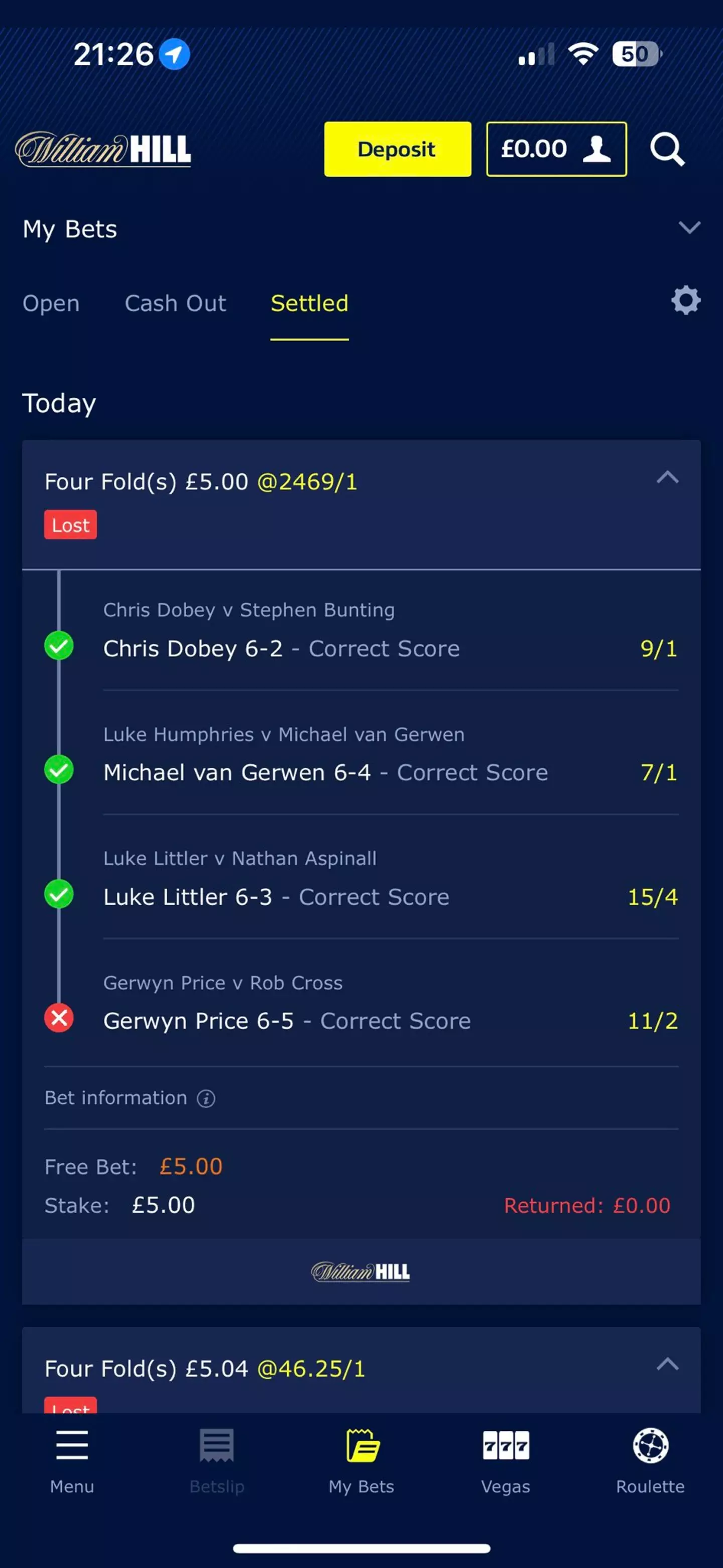 Rob Cross cost a punter a huge winning bet. Image X/William Hill