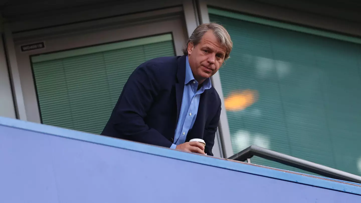 Todd Boehly takes his seat during the Premier League match at Stamford Bridge.