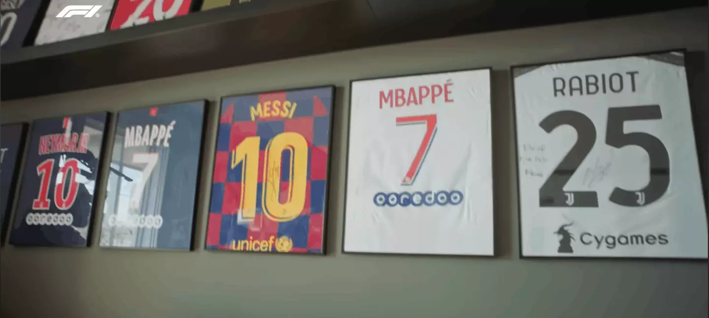 Gasly has a number of framed and signed football shirts in his house (Image: F1TV)