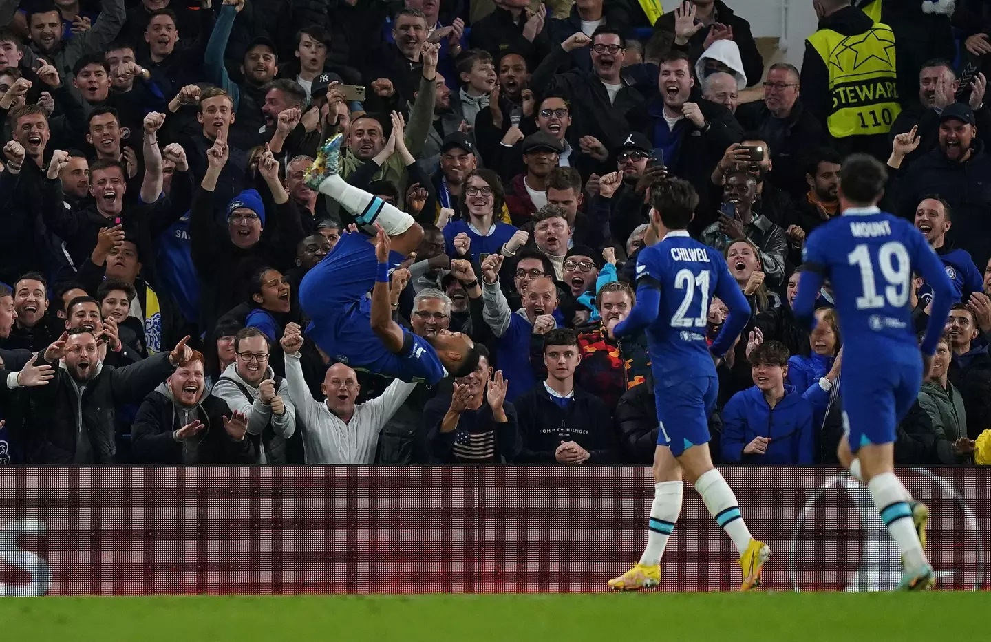 Chelsea's Pierre-Emerick Aubameyang celebrates scoring their side's second goal of the game during the UEFA Champions League Group E match at Stamford Bridge, London (PA Images / Alamy Stock Photo)