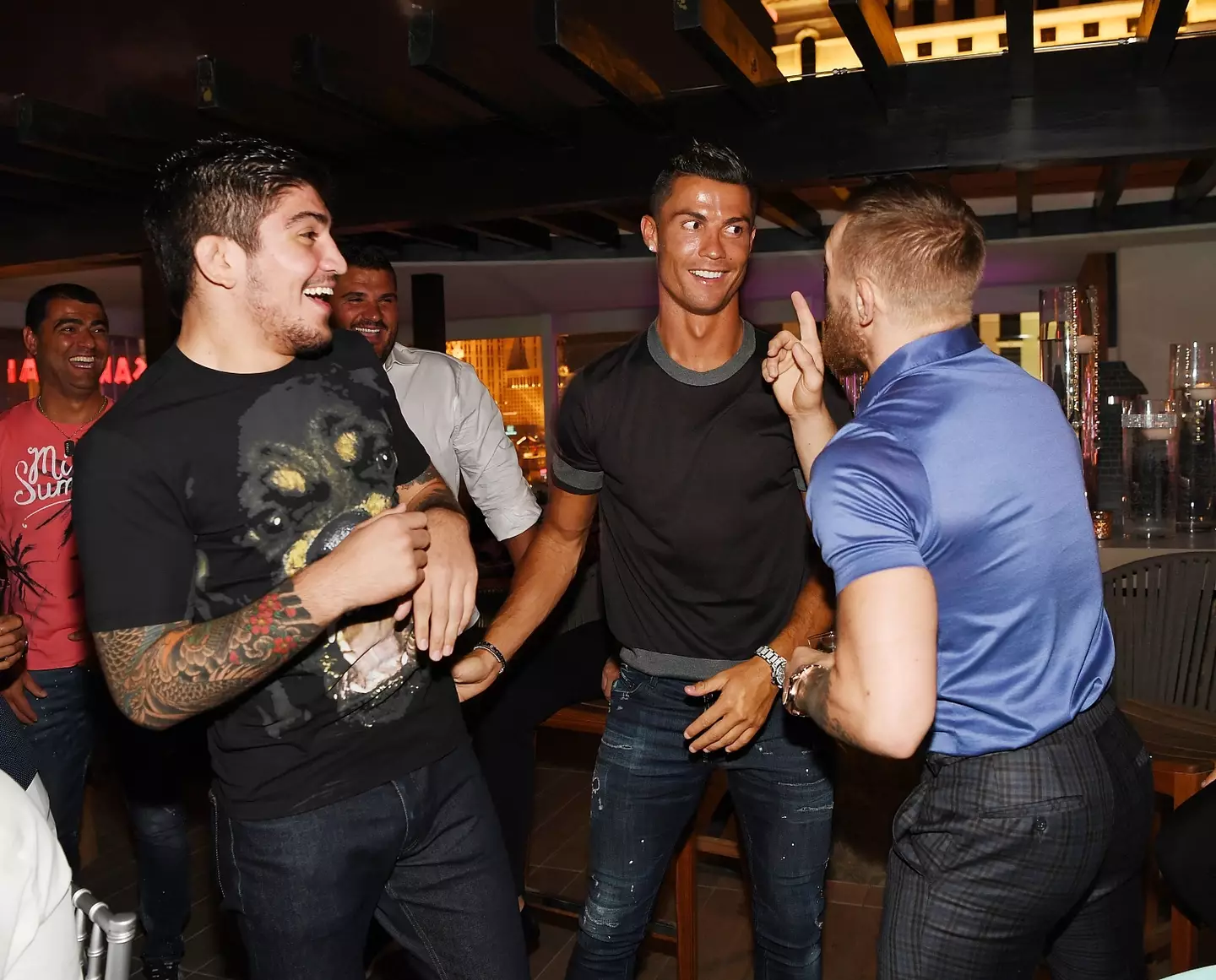 Dillon Danis, Cristiano Ronaldo and Conor McGregor in Las Vegas for J-Lo's party. Image: Getty