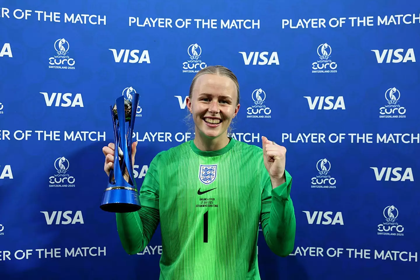 Hannah Hampton was named the Player Of The Match award after England's win in the UEFA Women's EURO 2025 Final. (Image: Florencia Tan Jun - UEFA/UEFA via Getty Images)