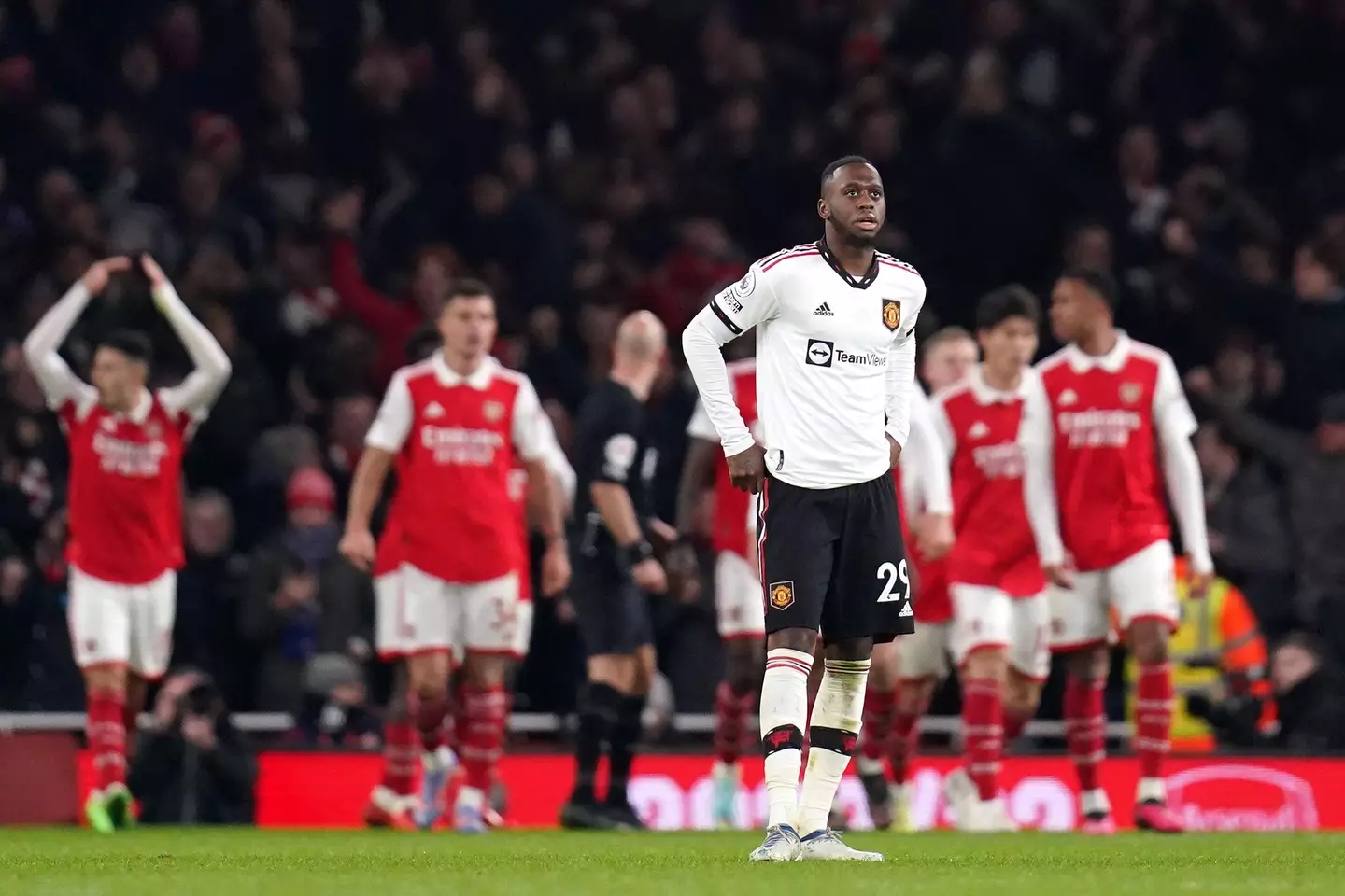 Wan-Bissaka made some good challenges but his positioning came under question. Image: Alamy