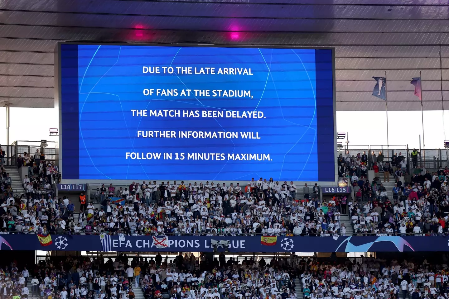 Signs inside the Stade de France blamed fans. Image: Alamy