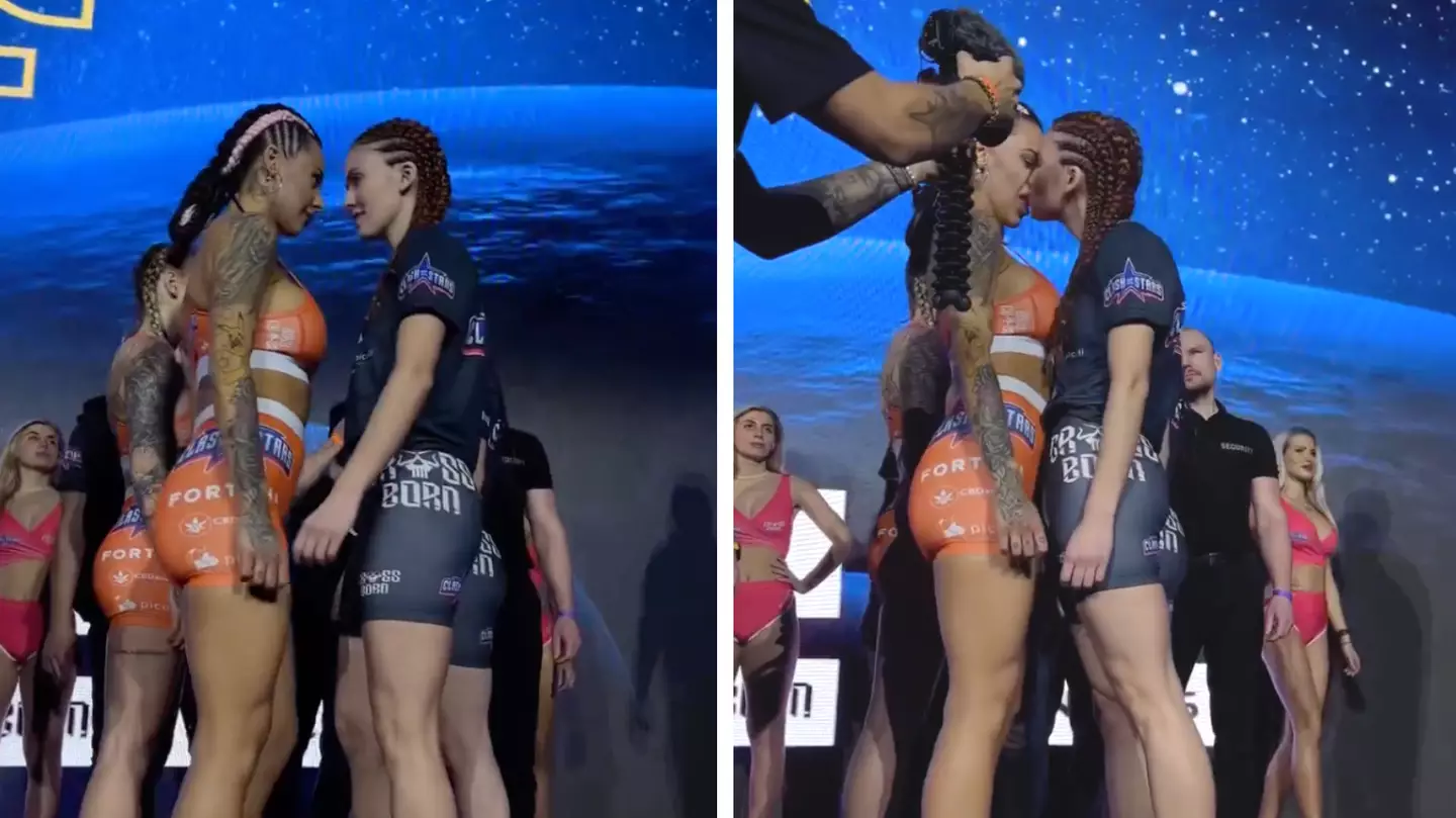 Crowd left stunned after two MMA fighters kiss during face off