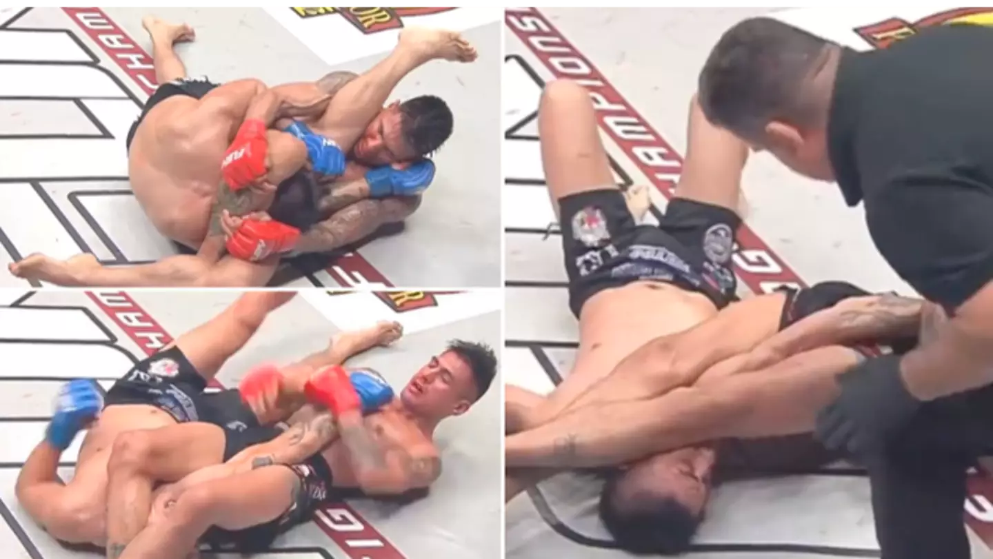 Disturbing viral video shows the moment an MMA fighter is forced to tap out twice after referee blunder