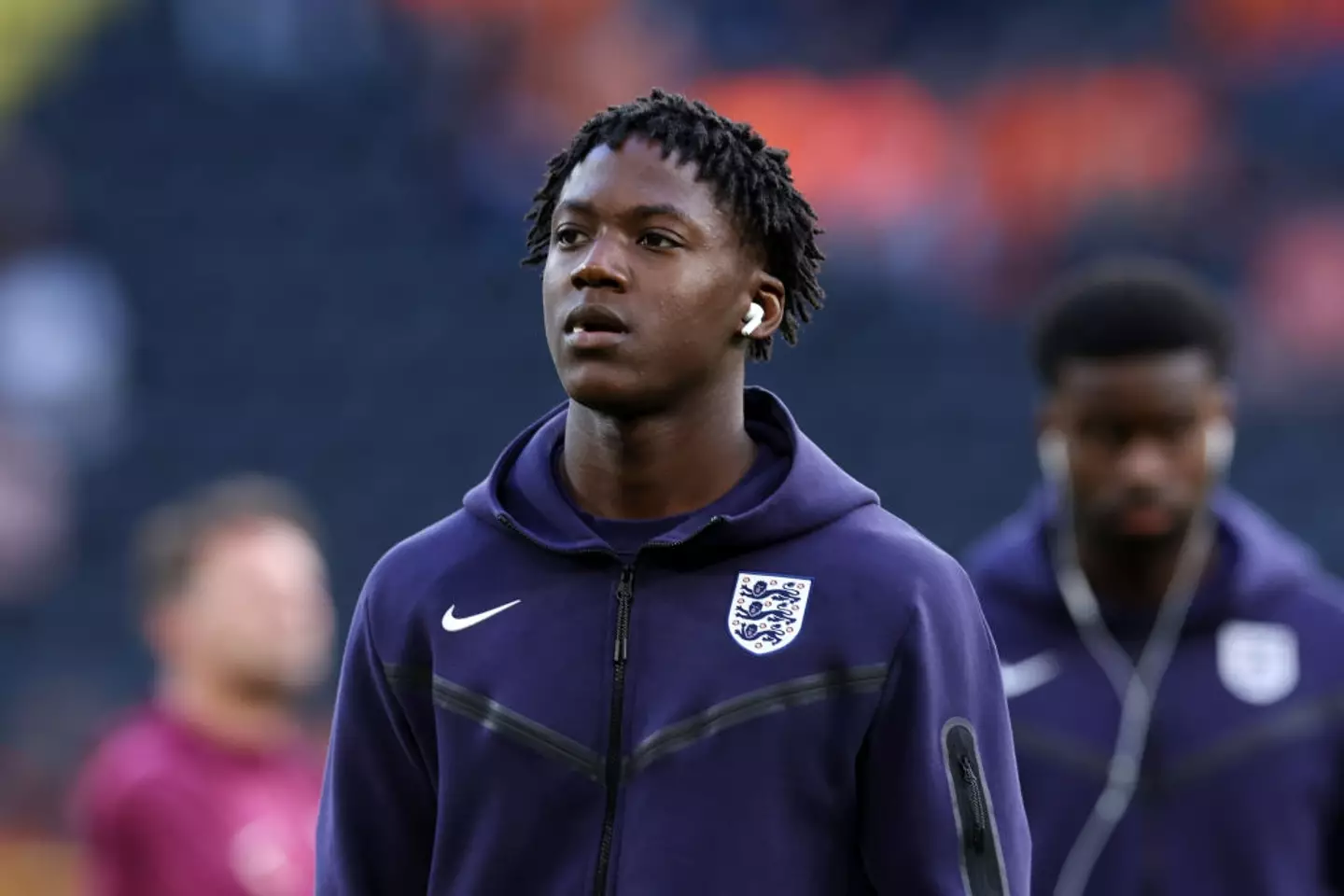 Kobbie Mainoo pictured before England's Euro 2024 semi-final against the Netherlands -