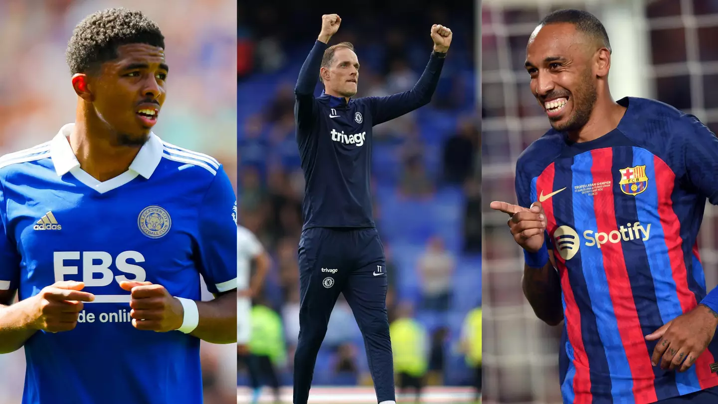 Wesley Fofana, Thomas Tuchel and Pierre-Emerick Aubameyang. (Alamy)