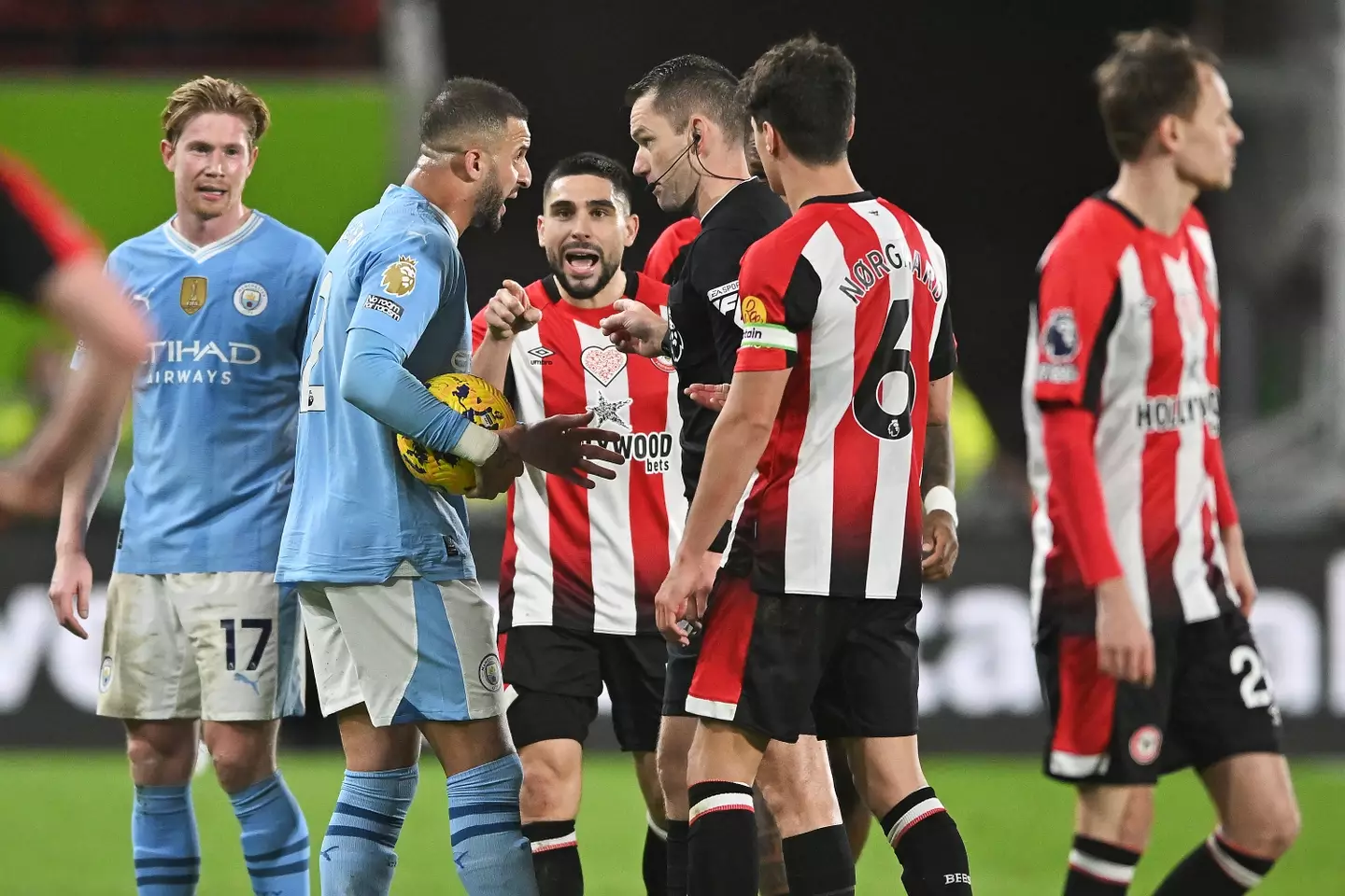 Walker and Maupay were involved in an angry confrontation (Getty)