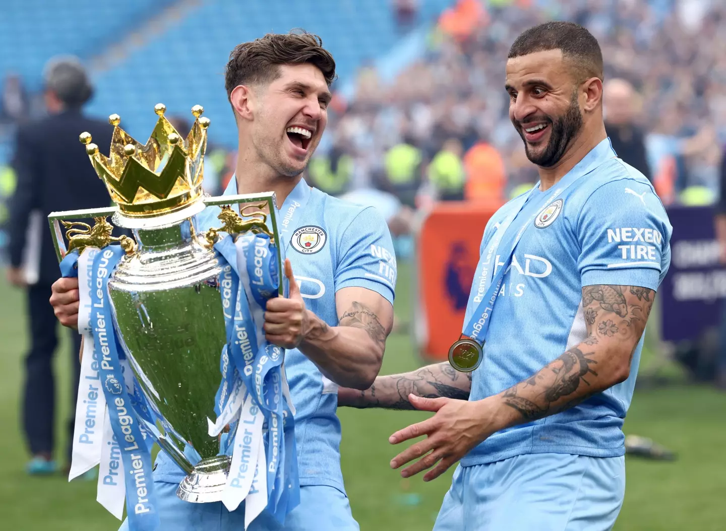 John Stones and Kyle Walker celebrate winning the Premier League (Sportimage / Alamy)