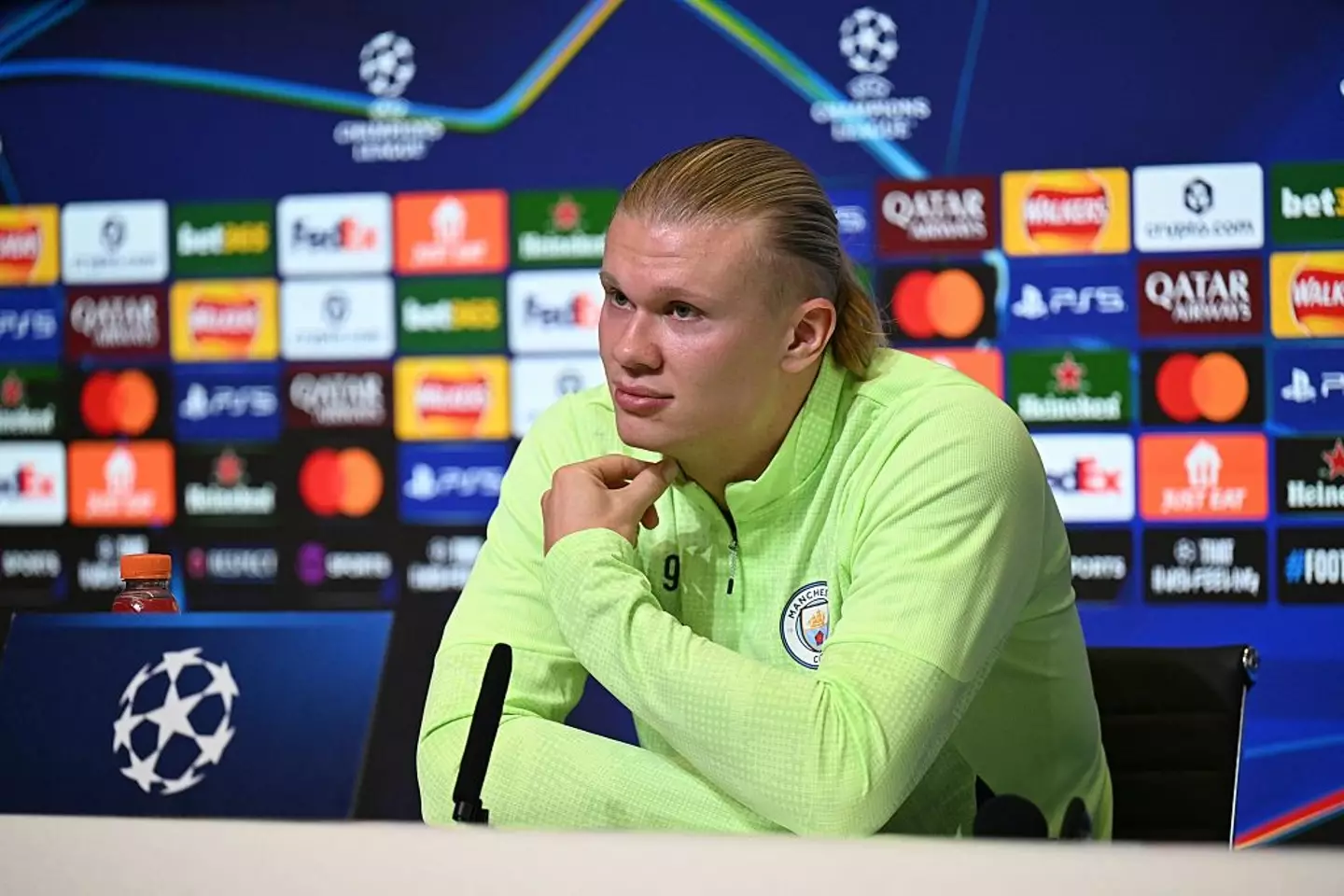 Haaland spoke with the media about his impressive season ahead of his match against former club Dortmund. (Image: OLI SCARFF/AFP via Getty Images)