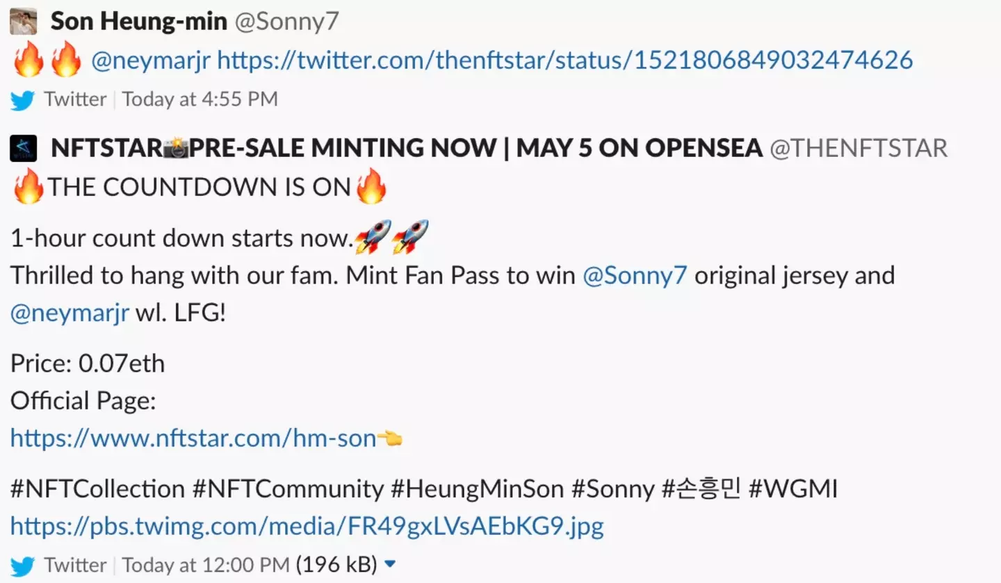 Son deleted this post from his Twitter account (Image: Twitter/Son Heung-min)