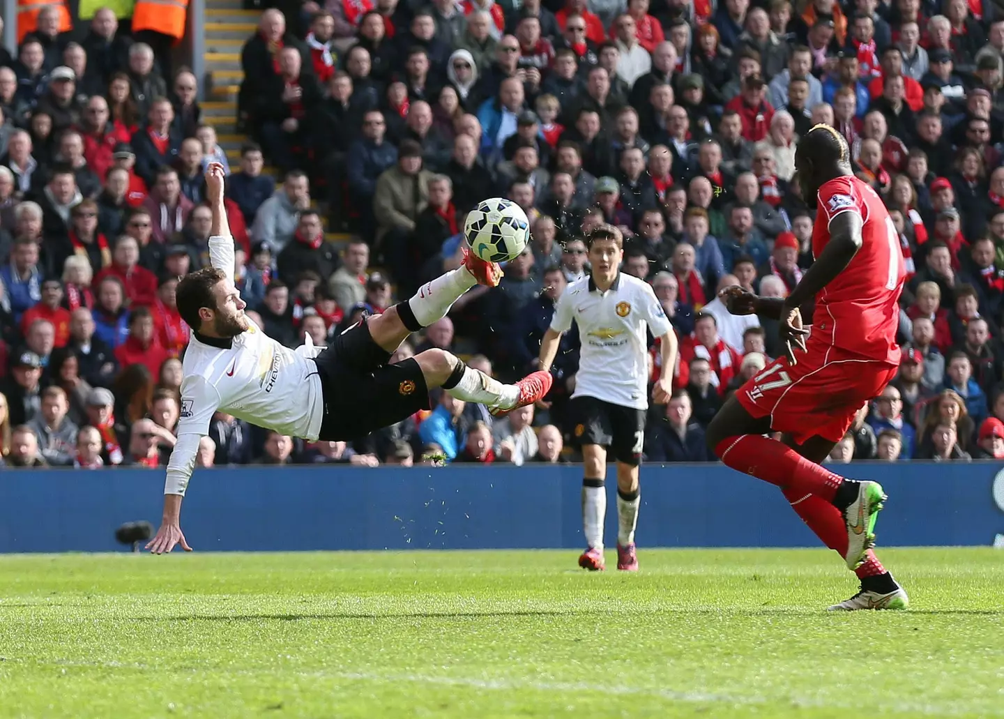 Juan Mata's acrobatic effort against Liverpool in 2015 |