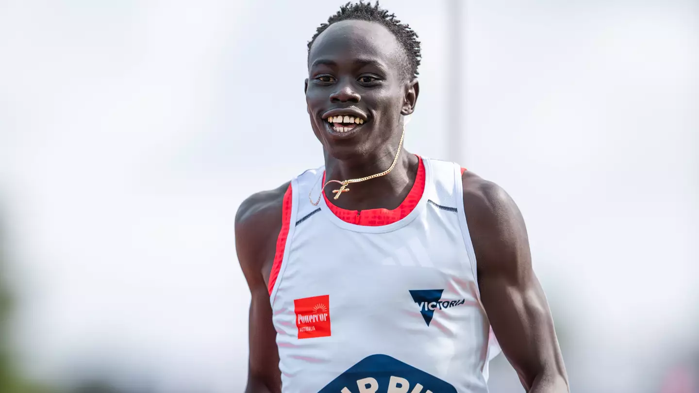 Gout Gout won his first European race with a 20.02 timing Photo by Olivier Rachon/SOPA Images/LightRocket via Getty Images)