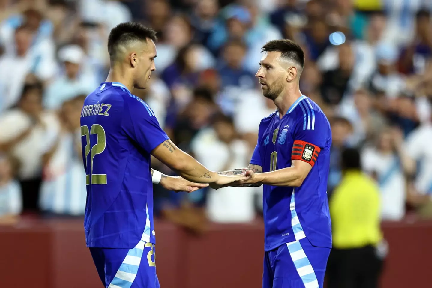 Martinez thanked Messi after awarding him the penalty against Guatemala. (Image: Getty)