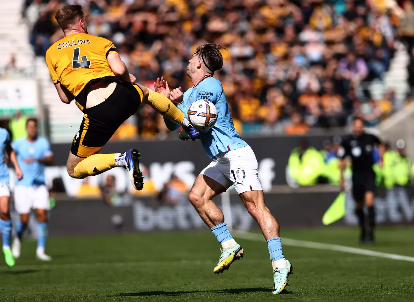 Nathan Collins was sent off for Wolves against Manchester City (Sportimage/Alamy)