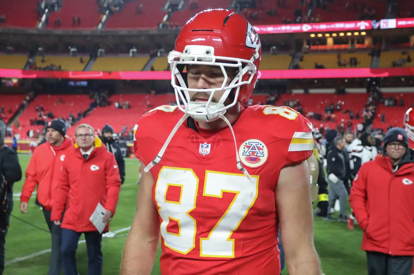 Travis Kelce following the defeat to the Houston Texans (Image: Getty)