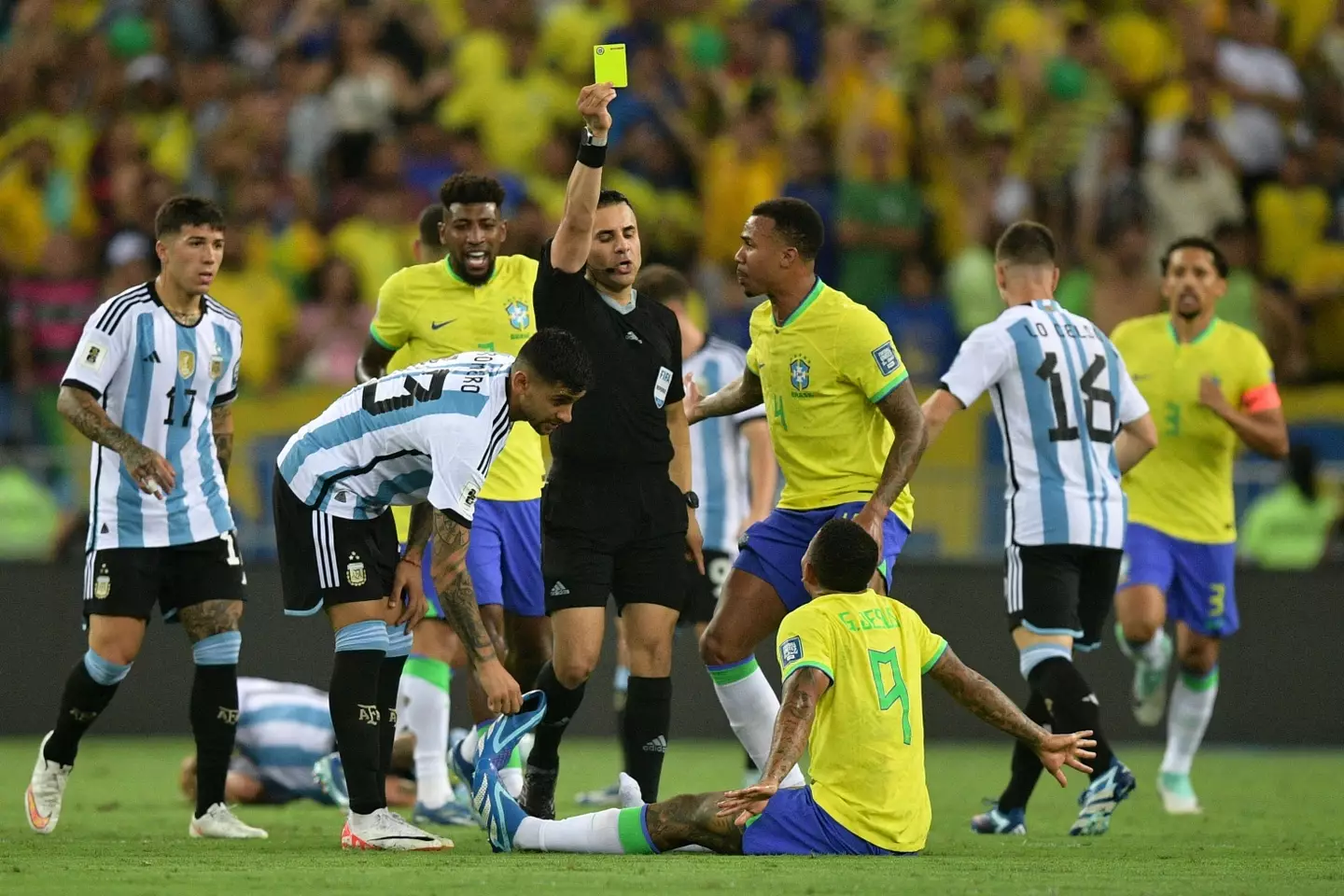 Gabriel Jesus receiving a booking. (Image