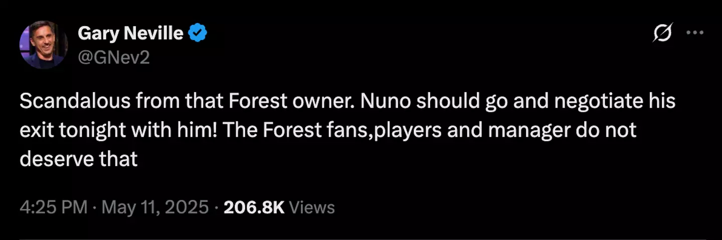 Gary Neville reacts to Nottingham Forest owner Evangelos Marinakis (Image: Twitter)