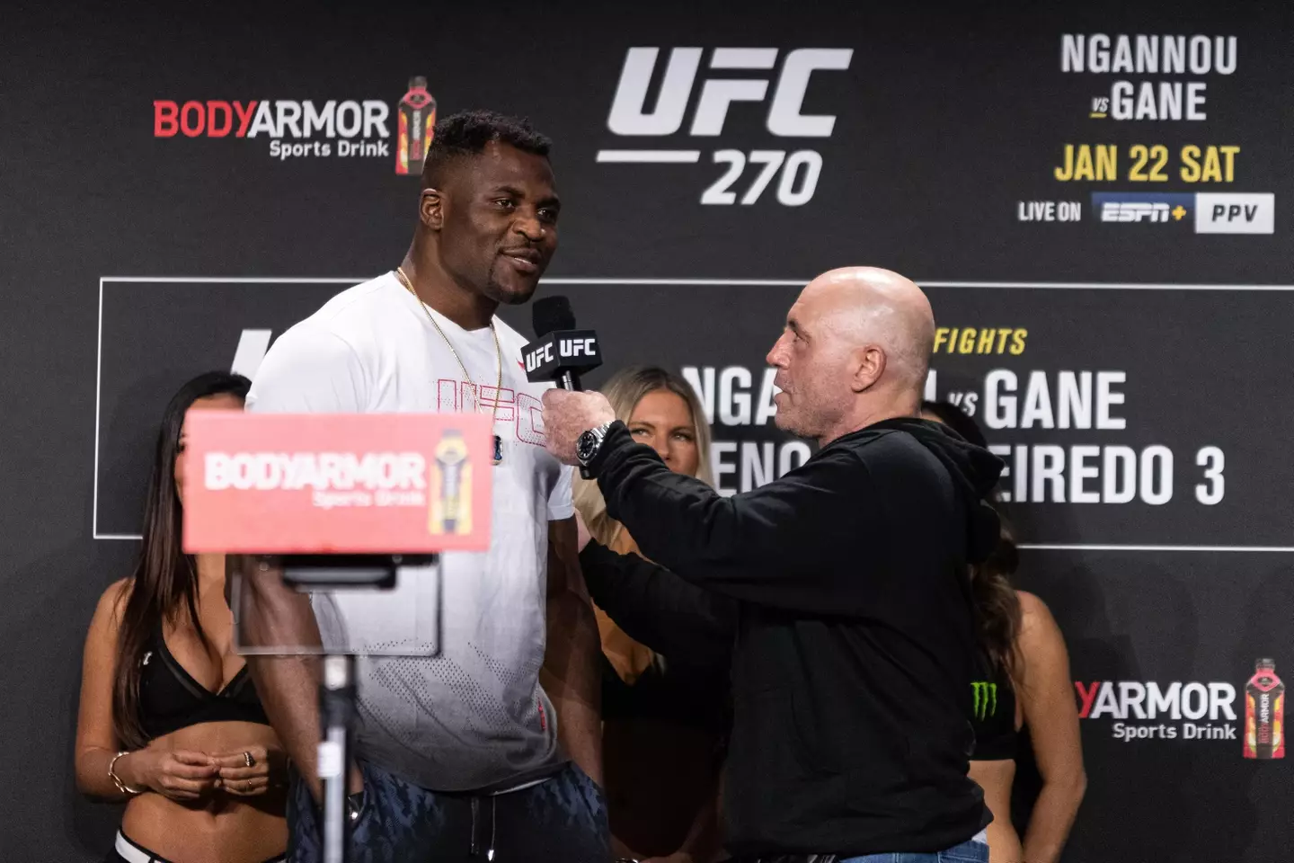 Joe Rogan interviewing Francis Ngannou.