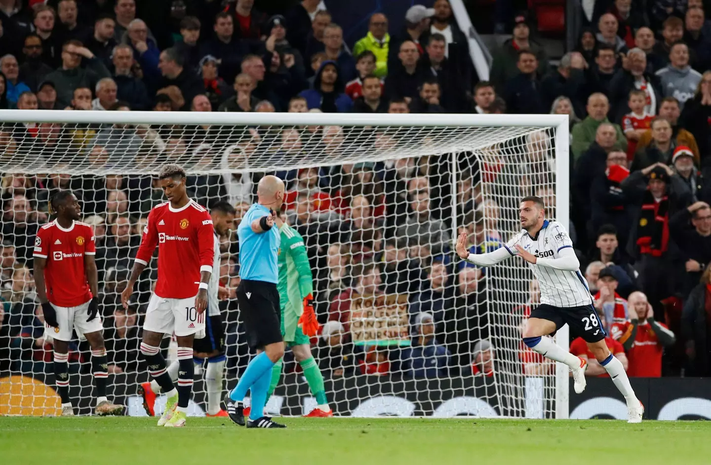 Merih Demiral celebrates scoring against Manchester United |