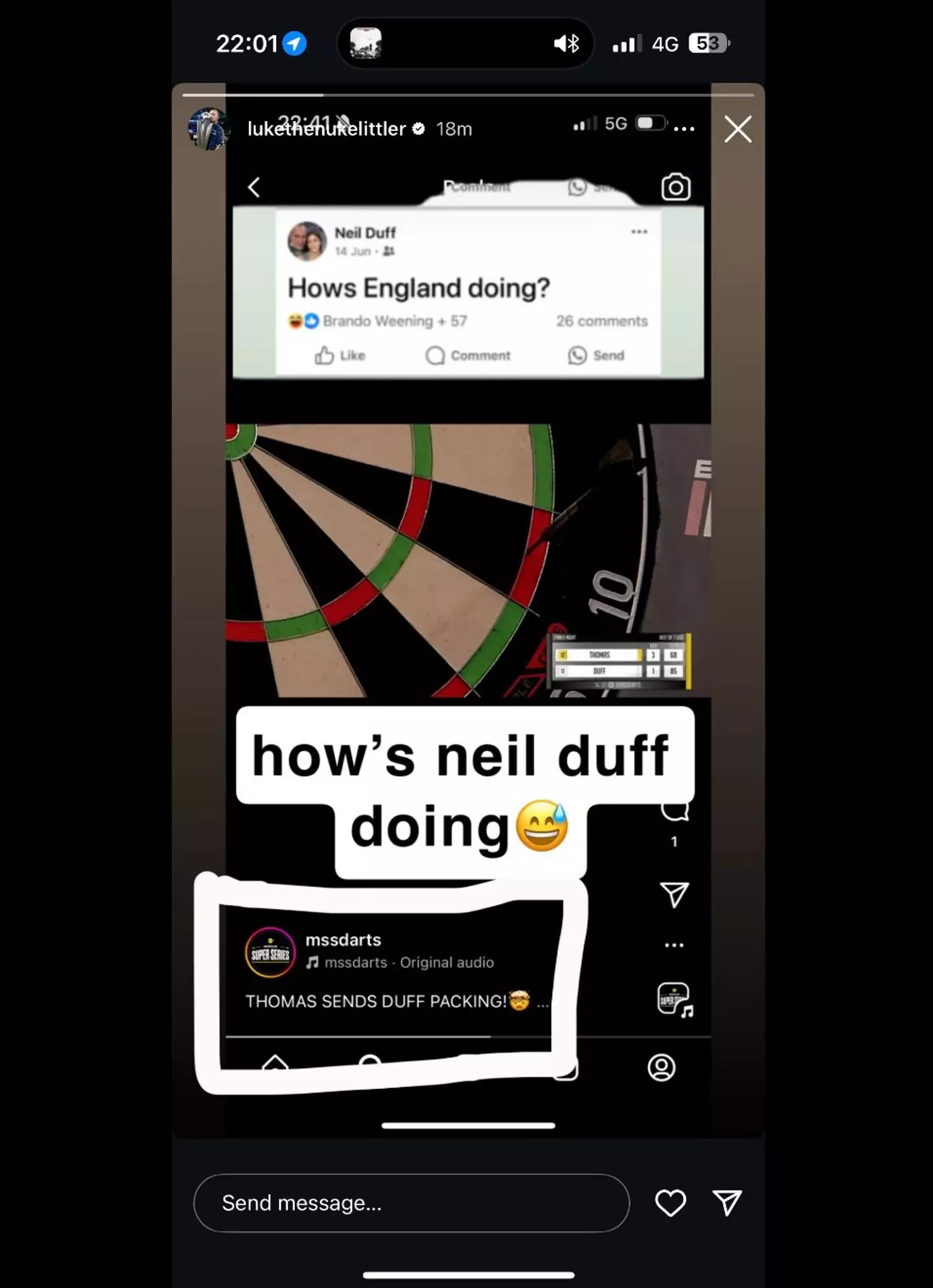 Littler hits back at Duff. Image credit: Instagram/lukethenukelittler