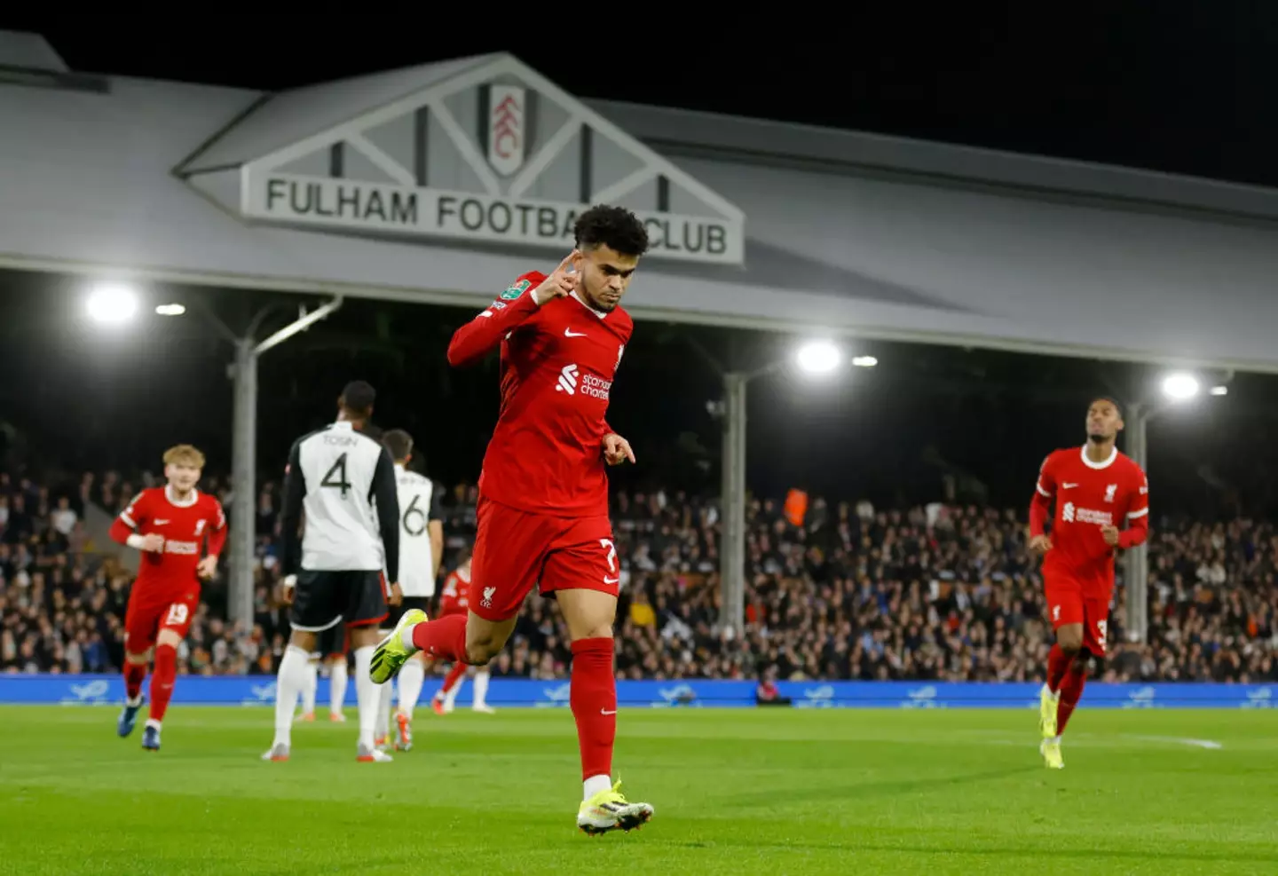 Luis Diaz celebrating his vital goal against Fulham- Getty