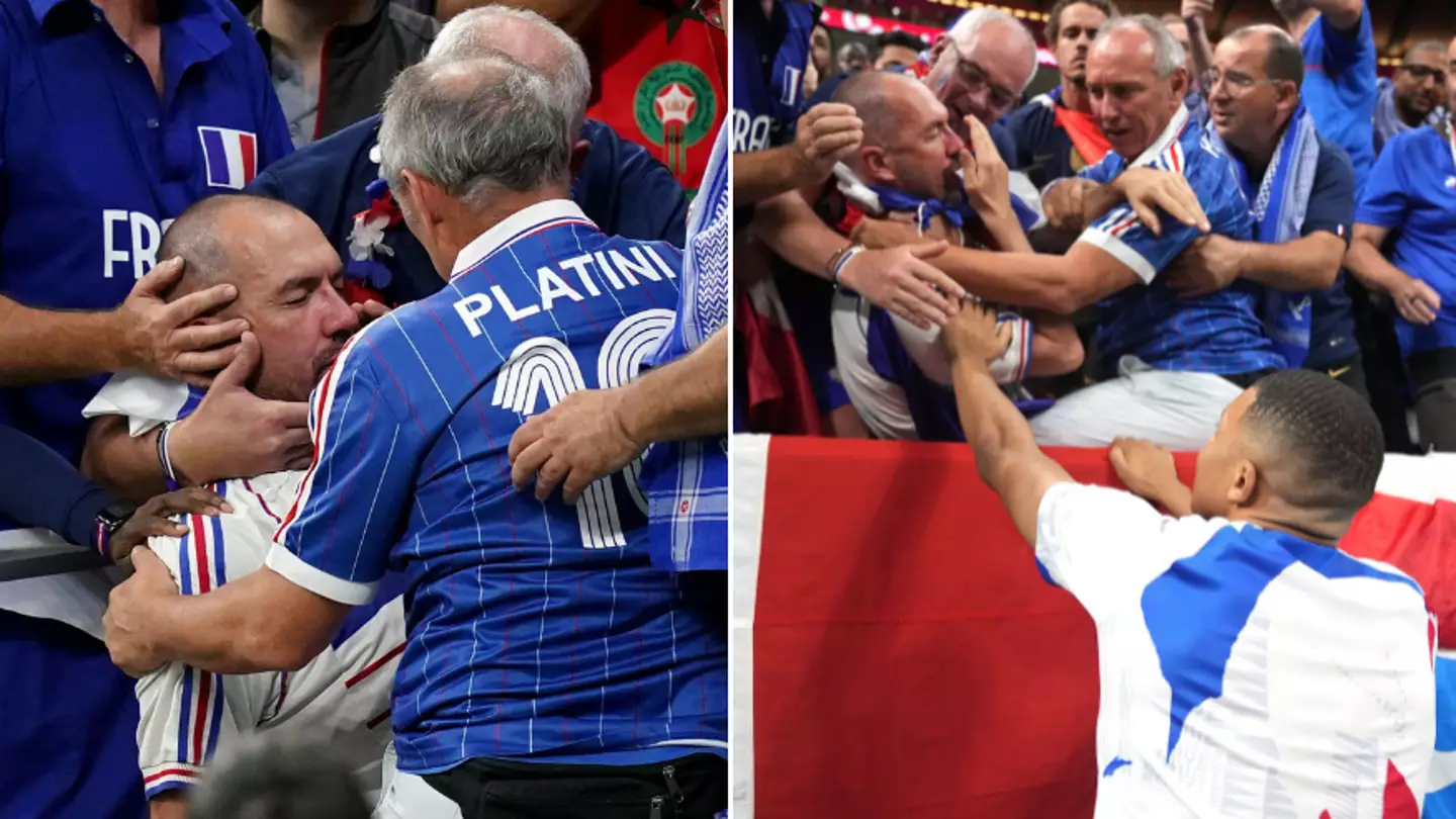Kylian Mbappe rushes to check on fan after wayward shot hits him in the face during warm-up