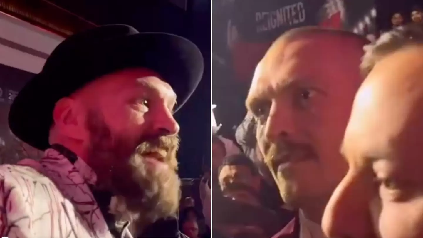 New footage of Tyson Fury and Oleksandr Usyk's face-off has emerged and fans have theory after hearing every word they say