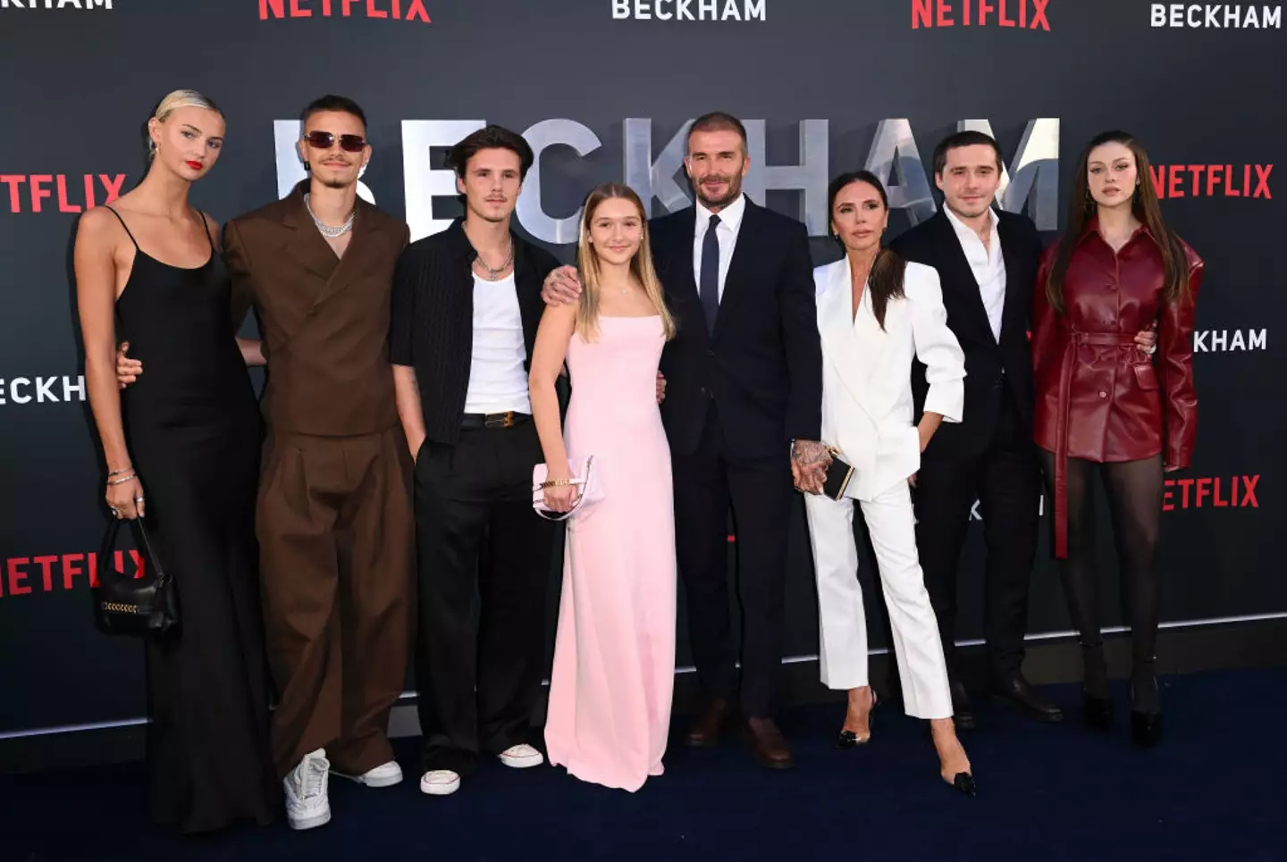 The Beckham family with Nicola Peltz (far right) in 2023 (Credit:Getty)