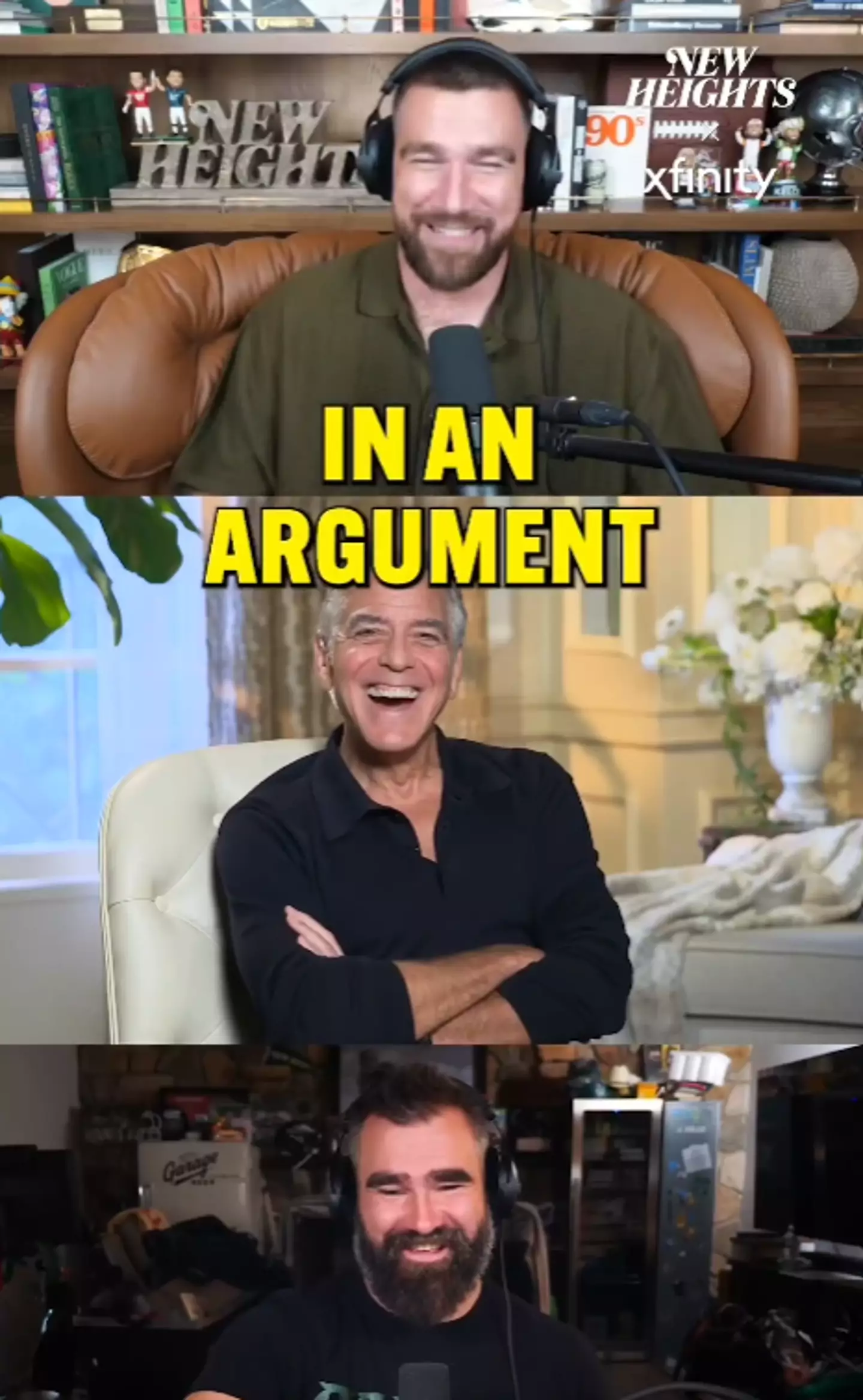 Travis Kelce, George Clooney and Jason Kelce (New Heights Podcast)