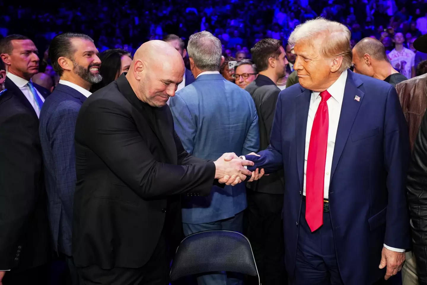 Dana White and Donald Trump share an embrace at UFC 309. Image: Getty