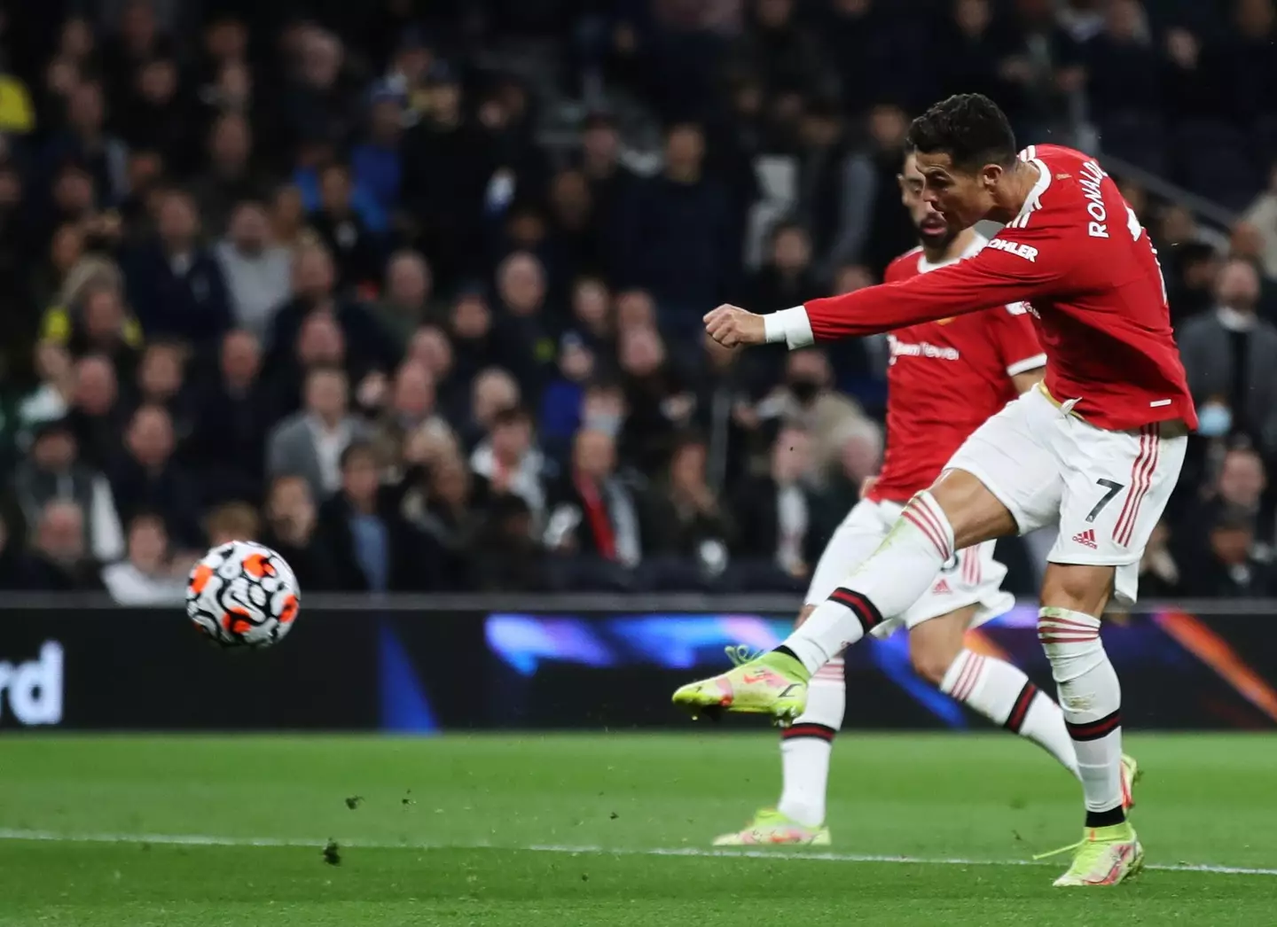 Ronaldo taking on a shot against Spurs