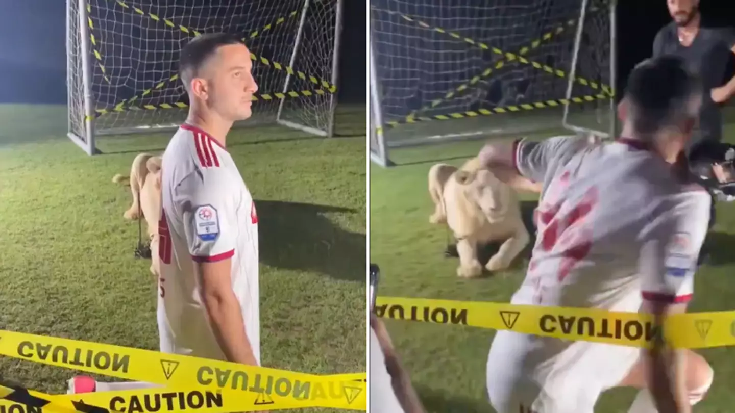 Kostas Manolas left utterly terrified after being asked to pose with a lion for transfer unveiling