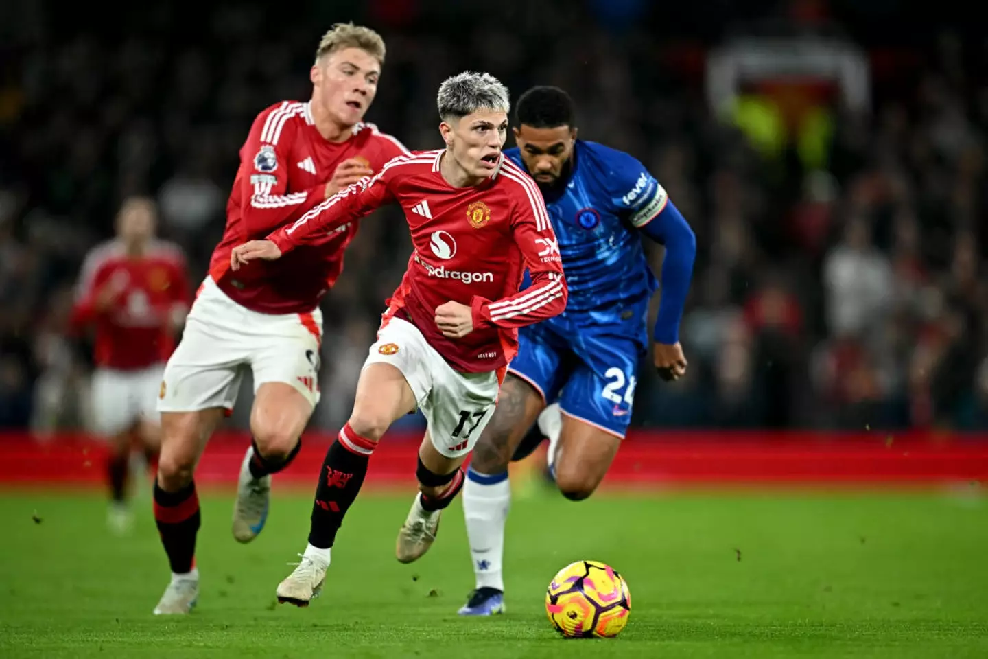 Alejandro Garnacho in action during Manchester United's 1-1 draw against Chelsea -