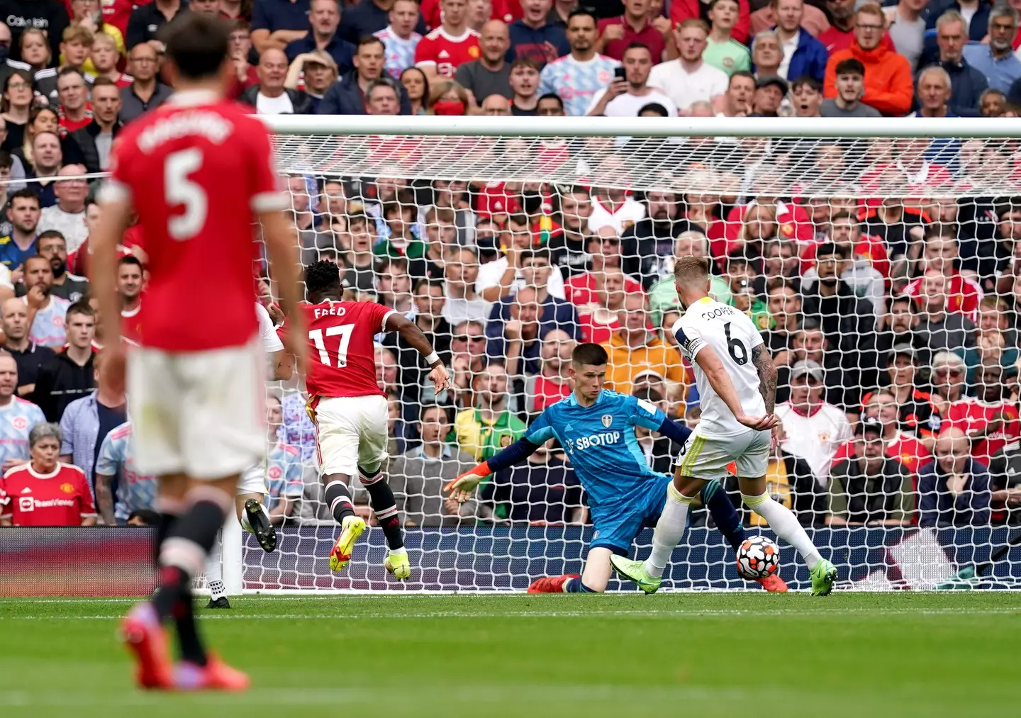 Fred scores the fifth for United. Image: PA Images