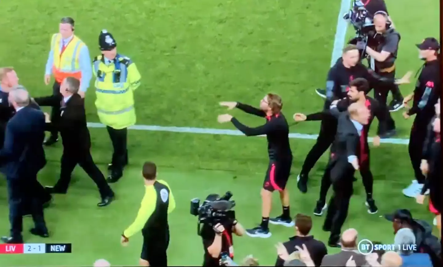 Liverpool and Newcastle coaches exchanged words at full time. Image: BT Sport