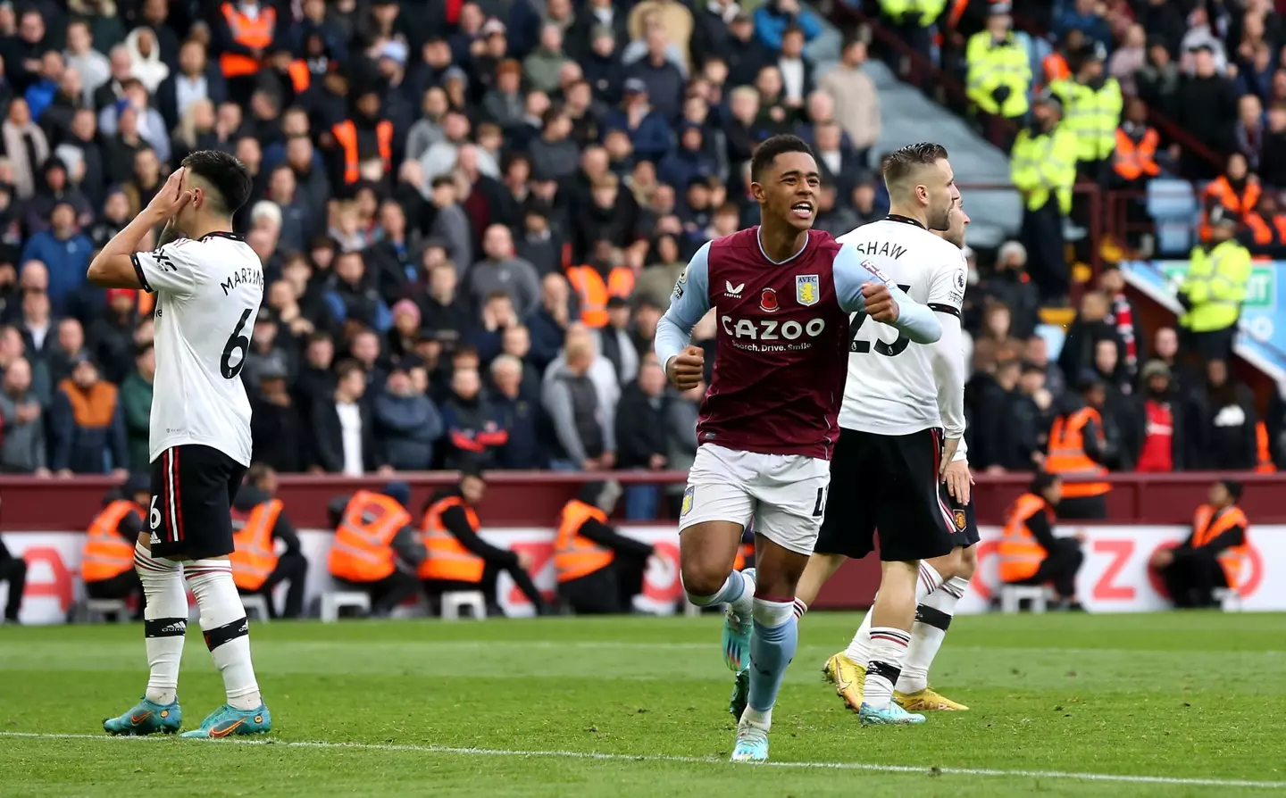 Jacob Ramsey celebrates scoring Villa's third goal. (Image